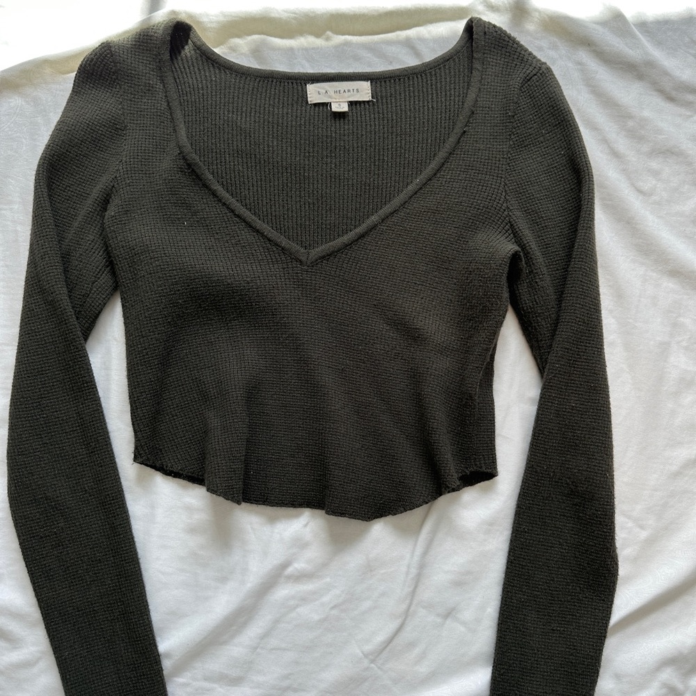 LA hearts dark green long sleeve